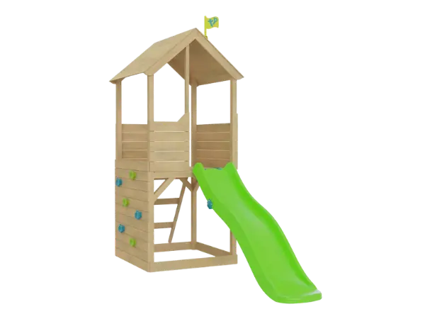 Gotowy zestaw Treehouse: wieża ze ścianką wspinaczkową i zjeżdżalnią